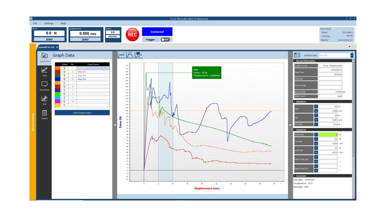 Downloadable Force-Time (Torque-Time) Graphing Software Force Recorder Next Standard